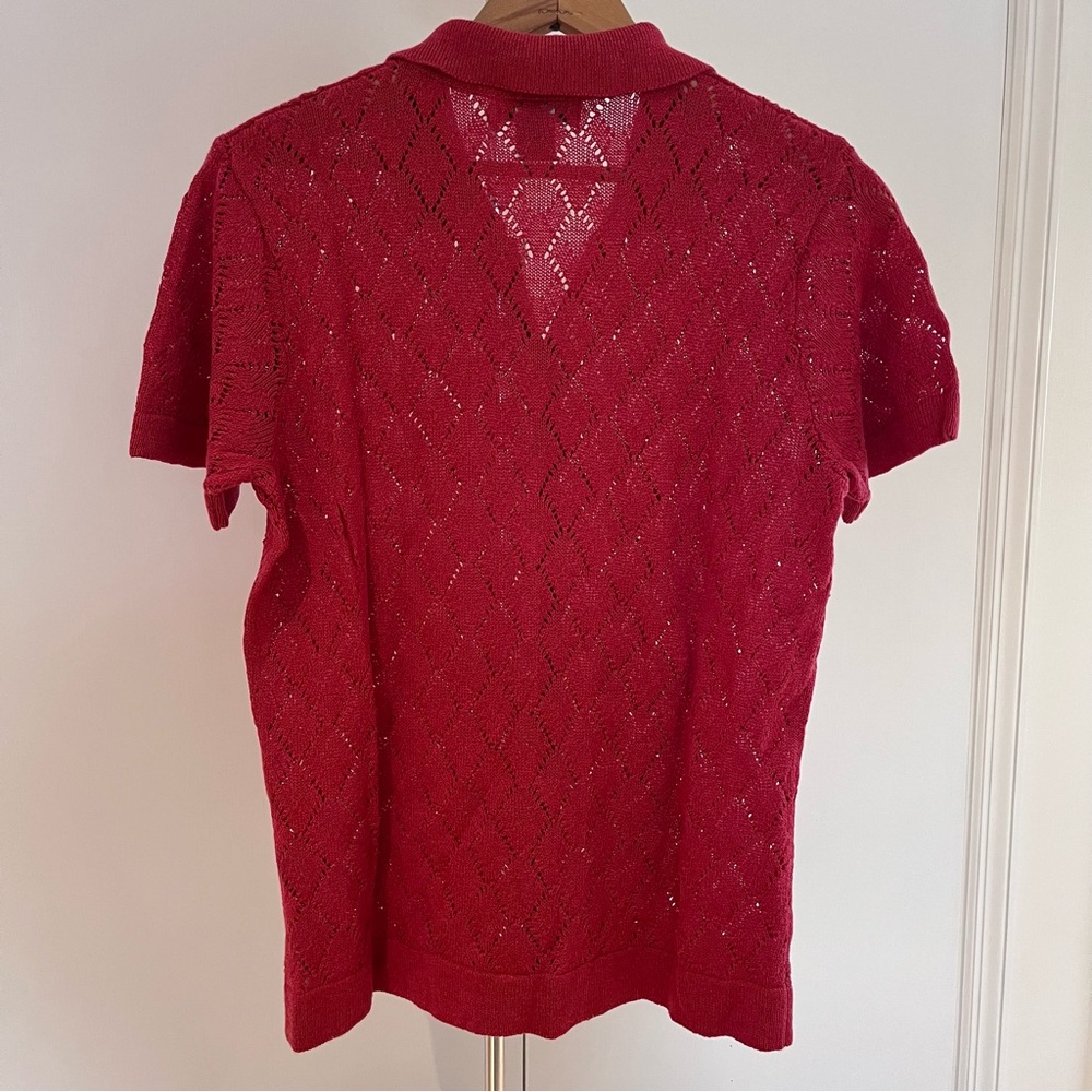 Eddie Bauer Raspberry Open Knit Collared Cardigan - Picture 3 of 5